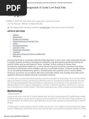 Assessment and Management of Acute Low Back Pain - American Family Physician
