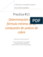 Reporte Practica #11 Determinacion de La Formula Minima de Un Compuesto de Cobre