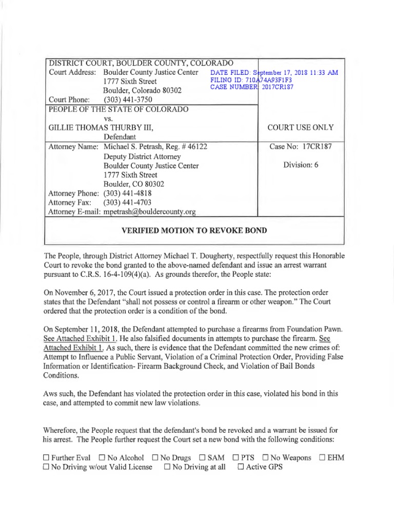 Motion To Revoke Bond For Gillie Thurby III | PDF
