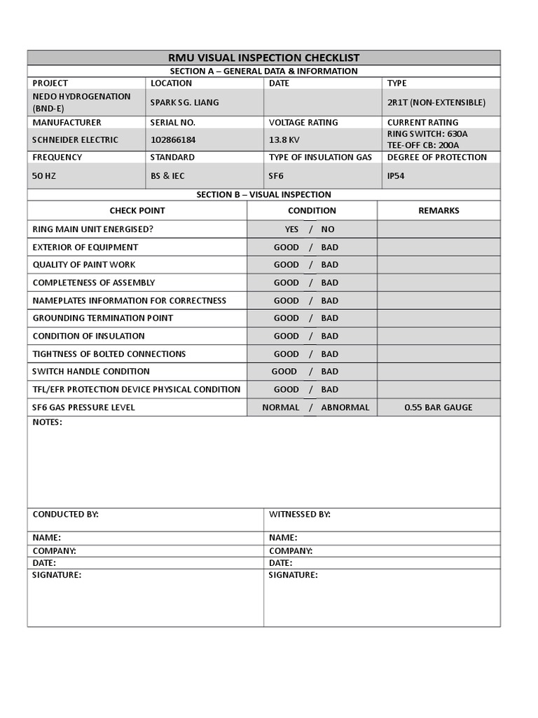 Rmu Visual Inspection Checklist