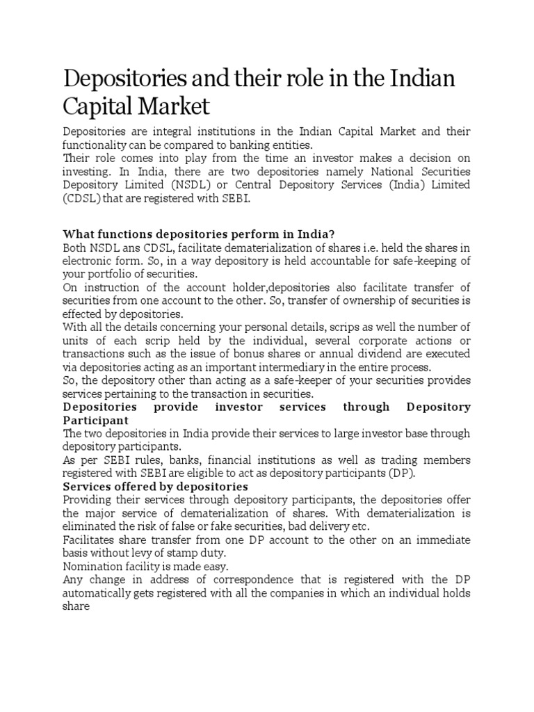 Depository Role | PDF