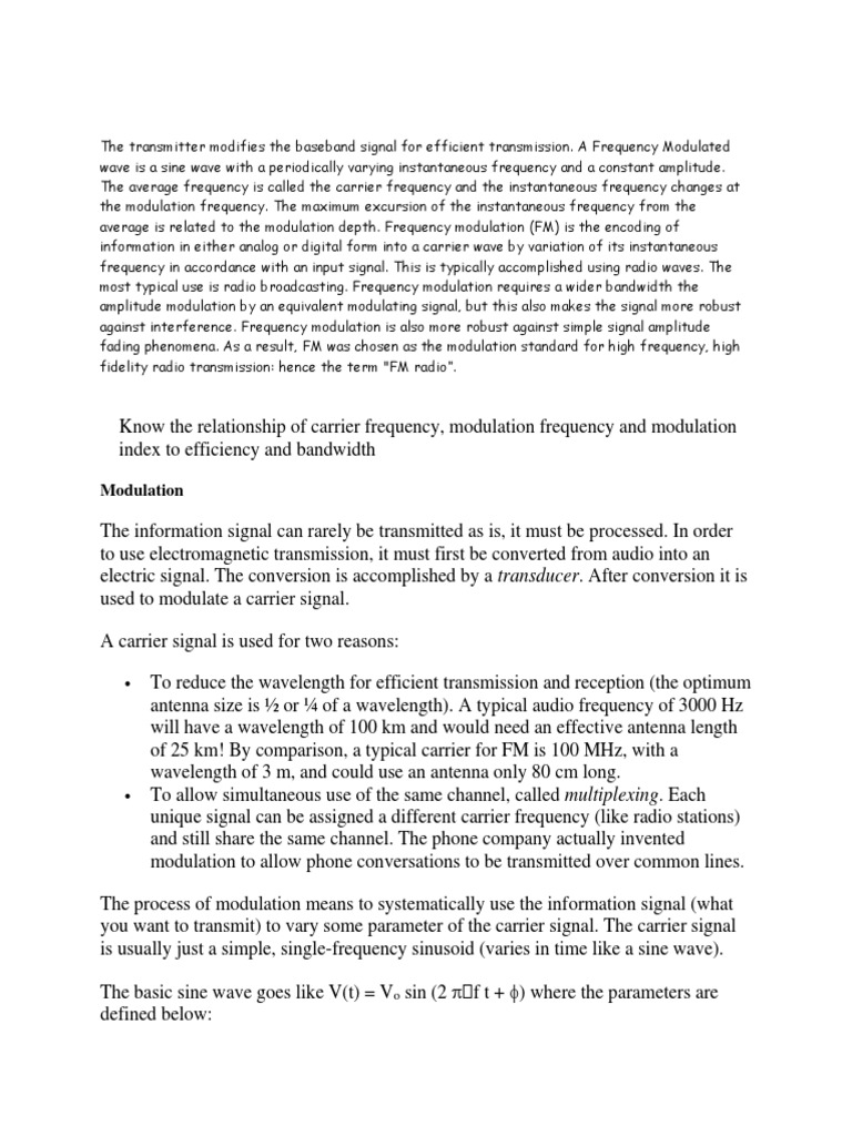 The Transmitter Modifies The Baseband Signal For Efficient Transmission ...