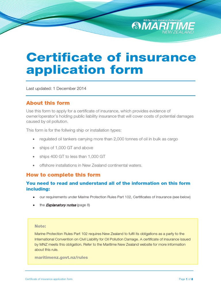 Certificate Of Insurance Application Form Pdf Invoice Tonnage