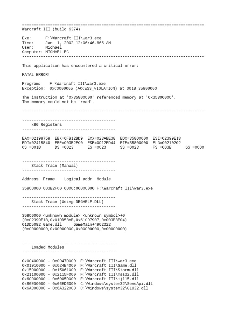 Warcraft III Critical Error Report | PDF | Computer Libraries ...