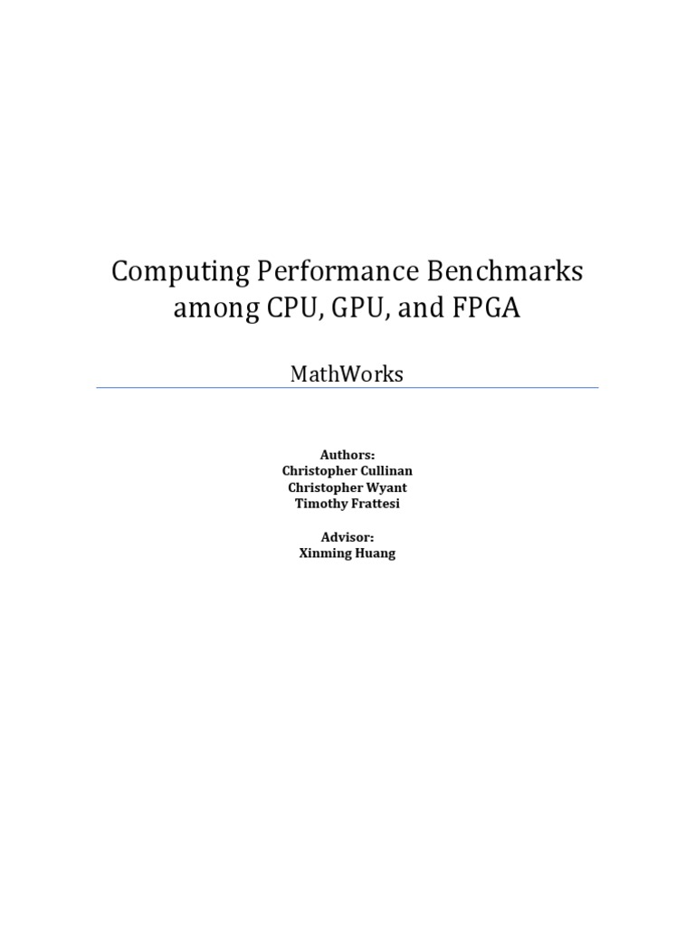 Computing Performance Benchmarks Among Cpu, Gpu, and Fpga: Mathworks | PDF