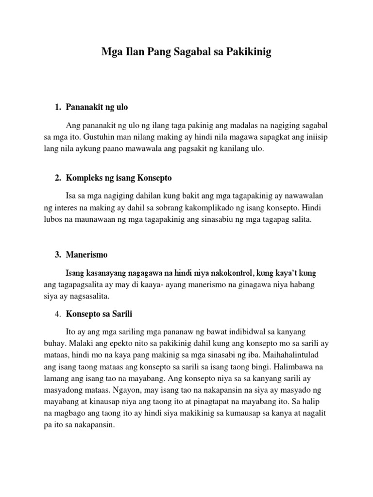 Mga Sagabal Sa Pakikinig FIL 105 | PDF