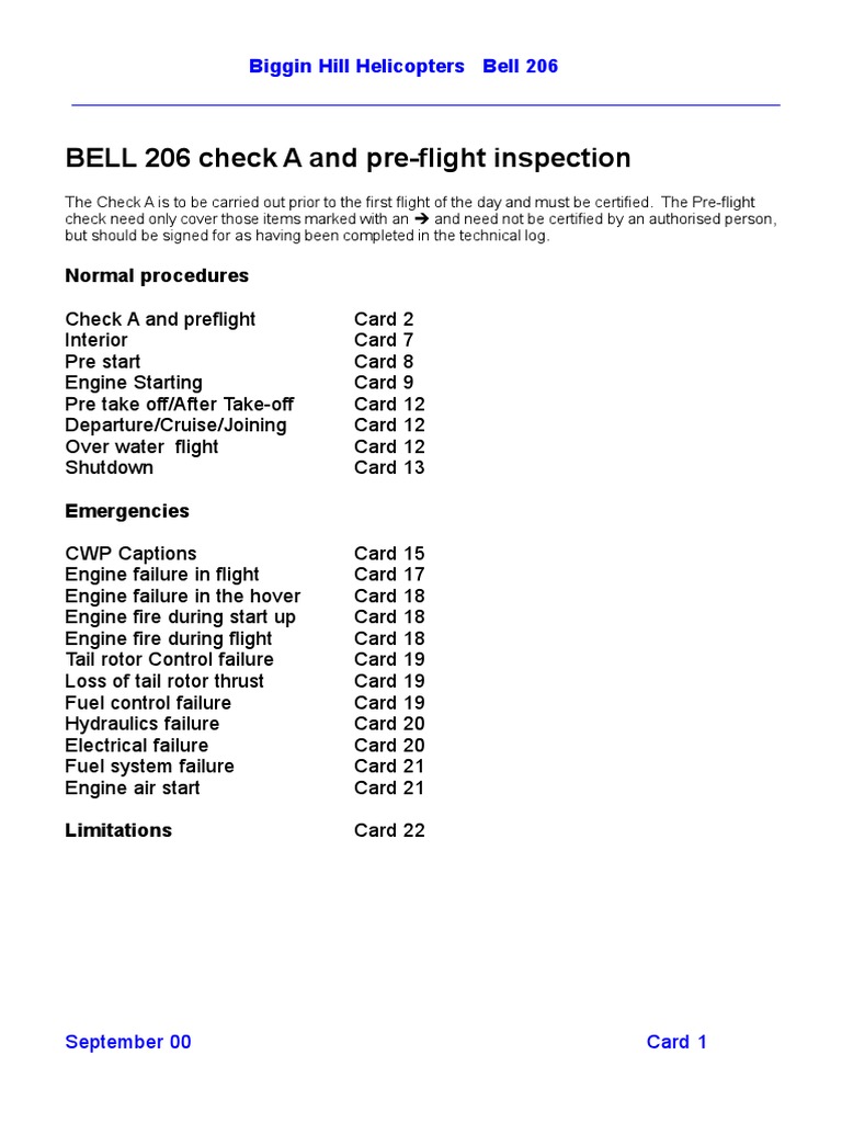 Bell 206 Pre-Flight Checklist | PDF | Helicopter | Helicopter Rotor