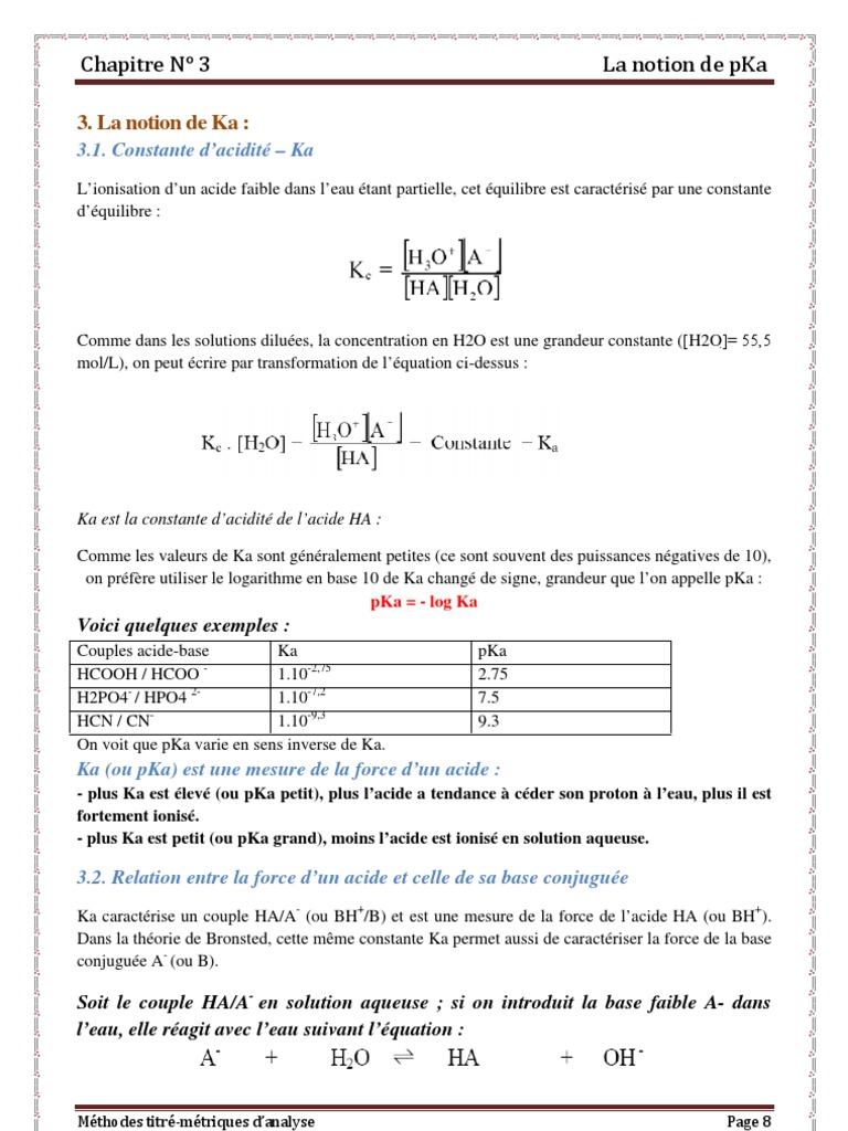 Chapitre 3 | PDF | Constante d'acidité | Dissociation (chimie)
