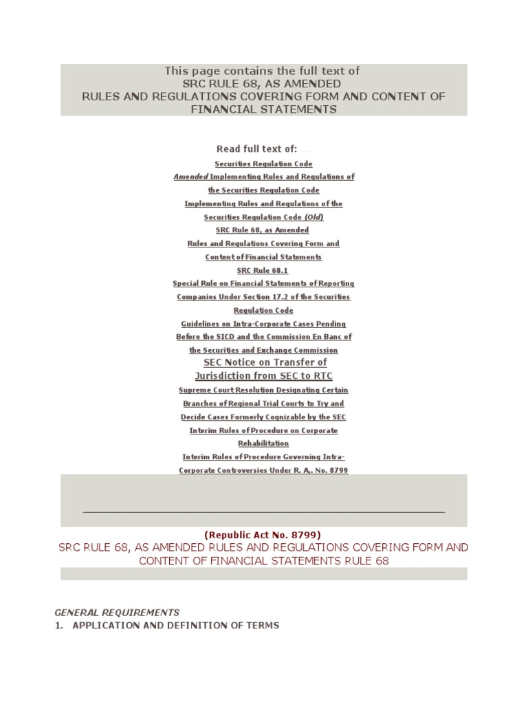 SRC Rule 68: Financial Statement Guidelines | PDF | Auditor's Report ...