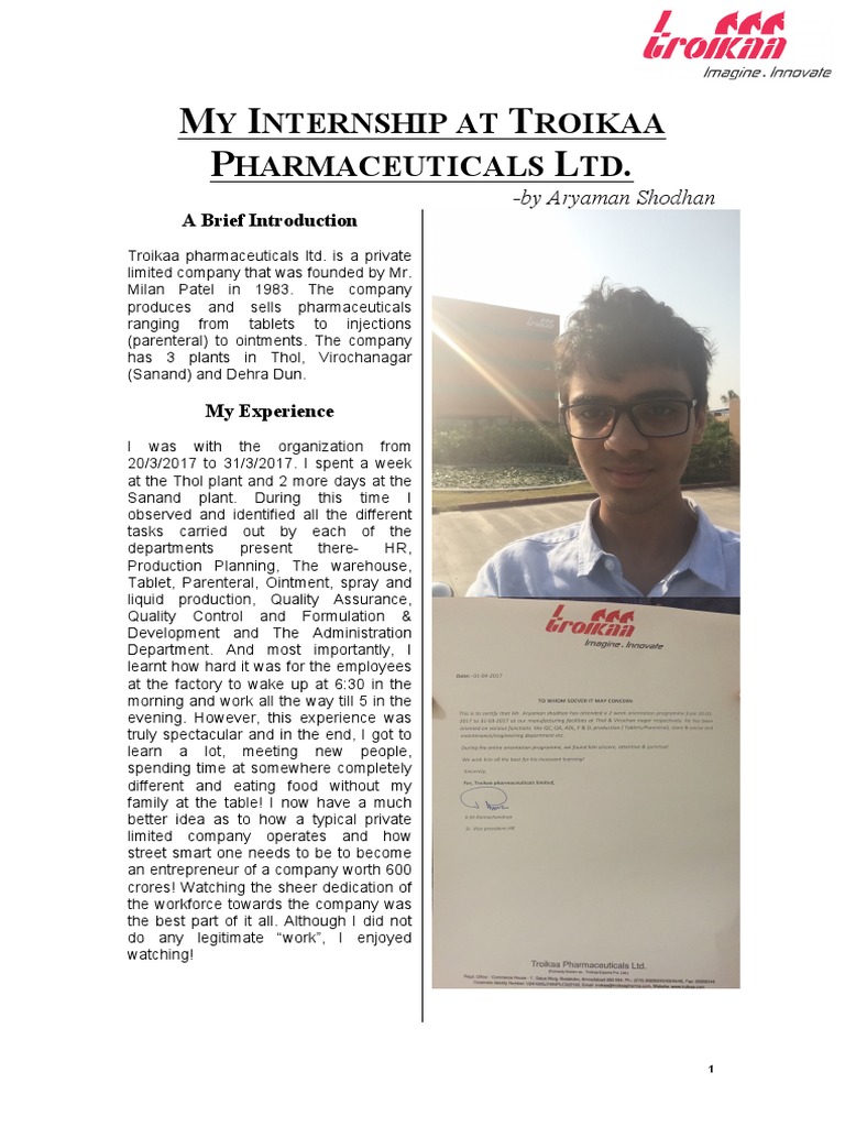 Internship At Troikaa Pharmaceuticals Pdf Tablet Pharmacy