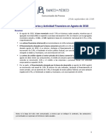 Agregados Monetarios y Actividad Financiera a Agosto de 2018