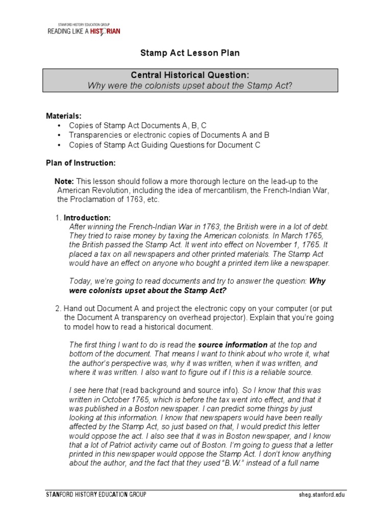 Stamp Act Lesson Plan PDF PDF