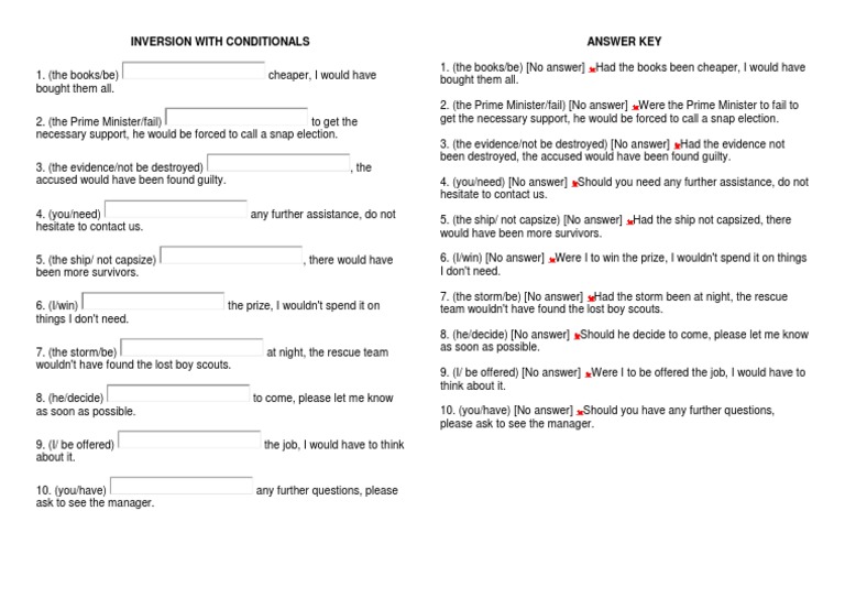 Inversion With Conditionals Answer Key | PDF | Ships | Violence