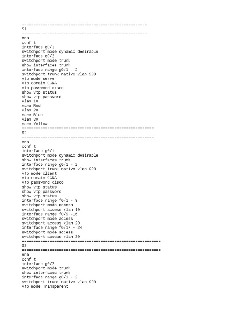 Configuring VTP and DTP in Cisco Switches | PDF | Telecommunications ...
