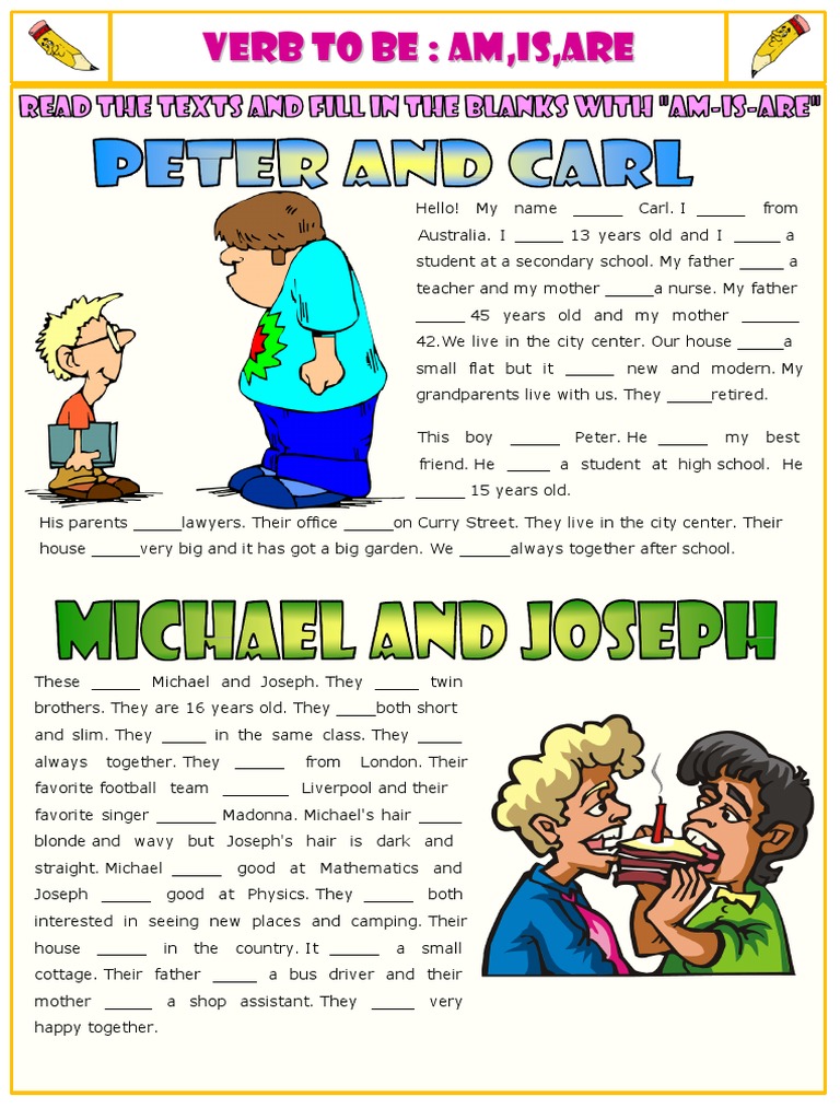 verb to be am is are worksheet pdf