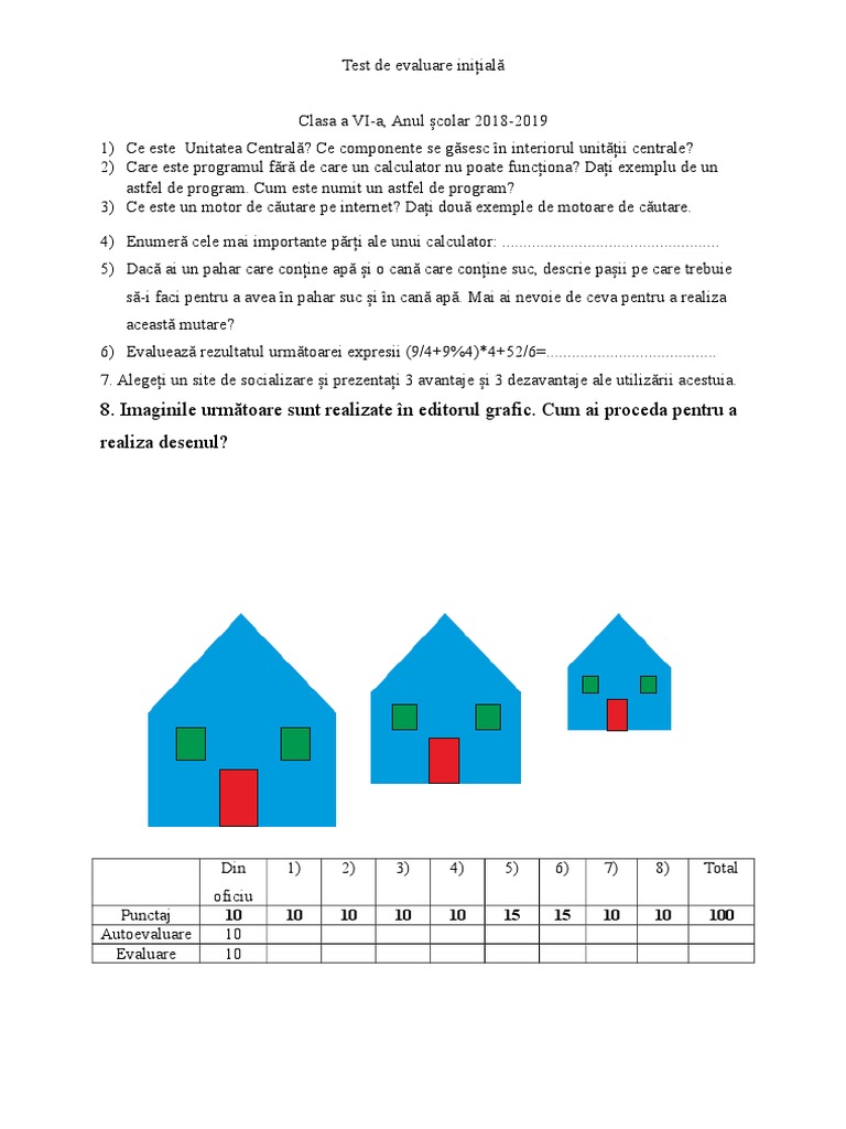Test de Evaluare Initiala Tic VIII | PDF