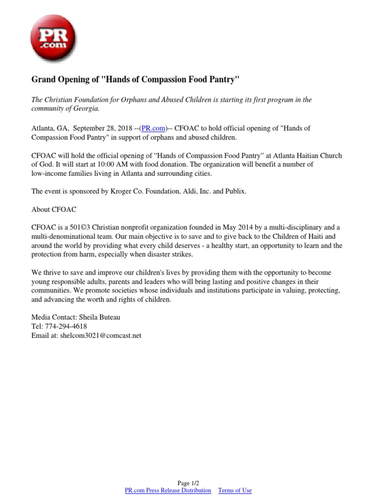 Grand Opening Of Hands Of Compassion Food Pantry Social