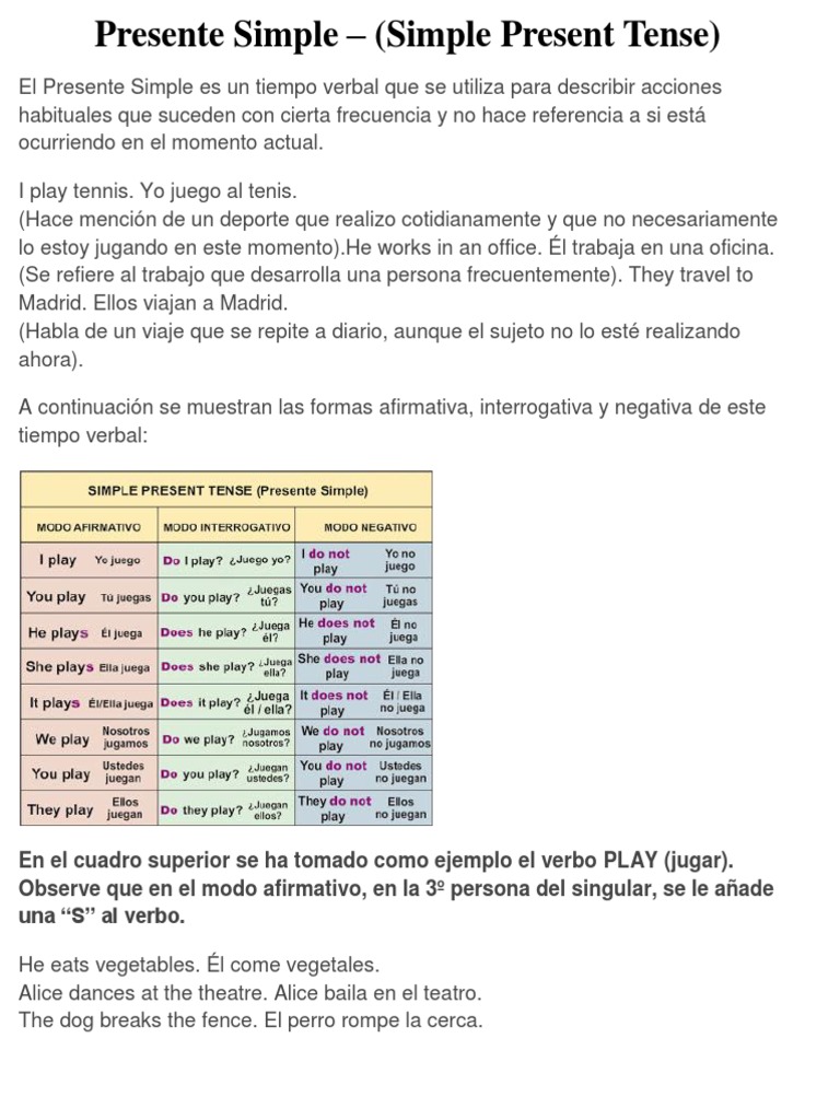 Reglas del Presente Simple en Inglés | PDF | Artes del Lenguaje y ...