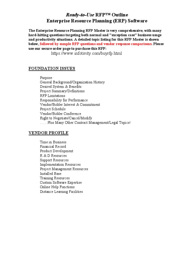 ERP Software RFP Outline PDF | PDF | Enterprise Resource Planning ...