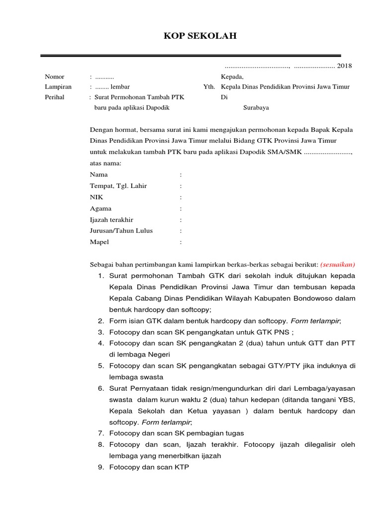 Contoh Surat Permohonan Softcopy