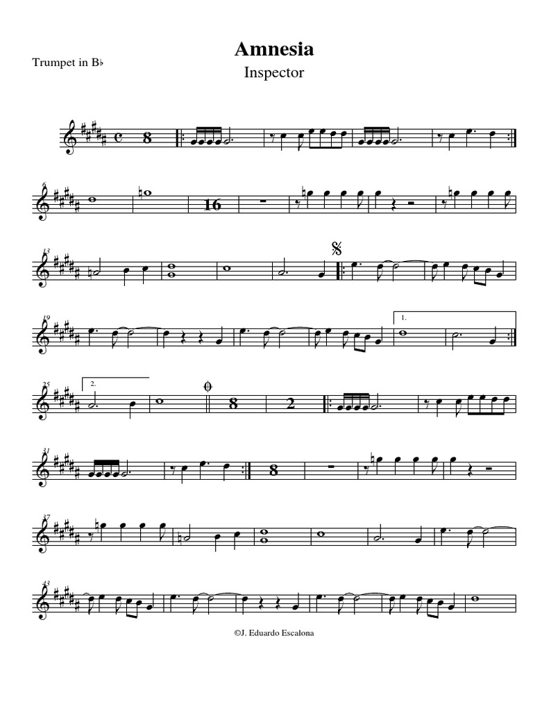 Amnesia - Trumpet in BB - Mus PDF | PDF
