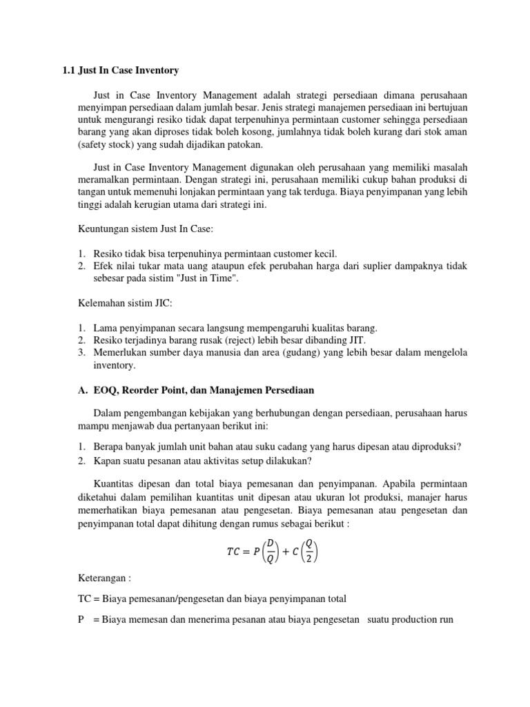 Manajemen Persediaan Just In Case | PDF | Bisnis | Teknologi & Rekayasa