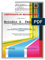 Norodin S. Panundi: Certificate of Recognition