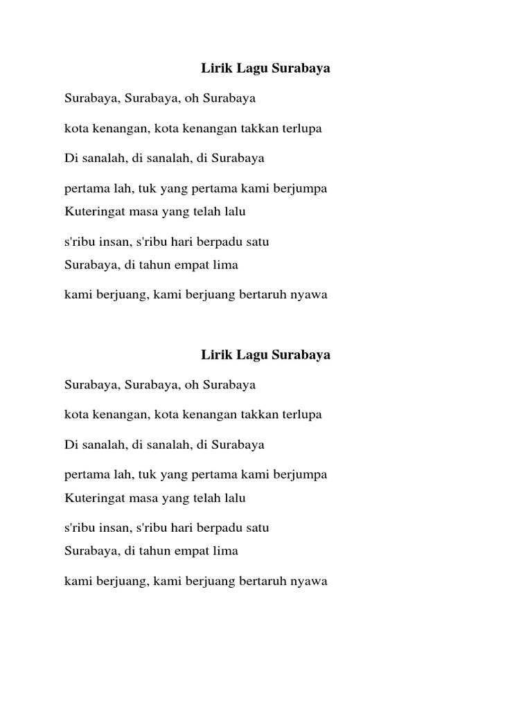 Lirik Lagu Surabaya Pdf