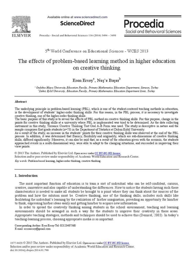 The Effects of Problem-Based Learning Method in Higher Education On ...