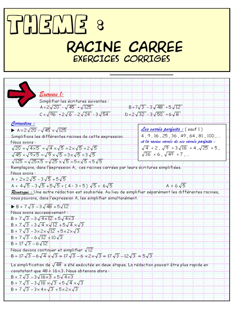 Exercices Puissances Et Racines Carrées Seconde Pdf Racine Carree - Exercices Corriges PDF | PDF | Euclide | Triangle