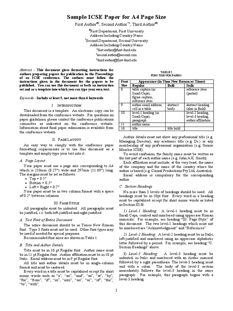 Sample ICSE Paper For A4 Page Size: First Author, Second Author, Third ...