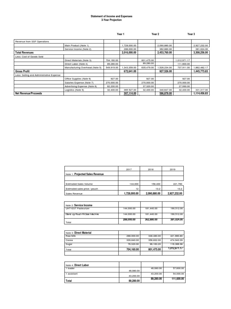 3-Year Income and Expense Projection | PDF | Revenue | Expense
