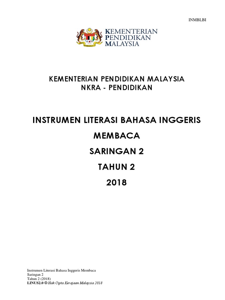 INSTRUMEN MEMBACA LBI Saringan 2 Tahun 2 2018  PDF 