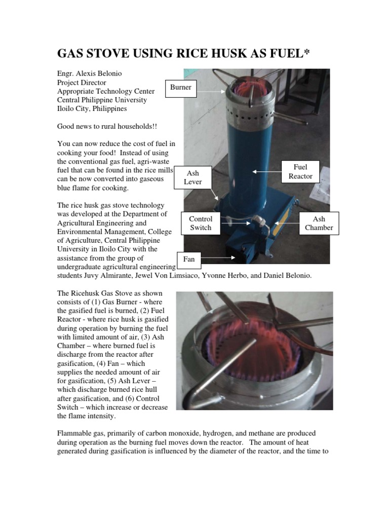 Single Burner Rice Husk Stove PDF Gasification Fuels