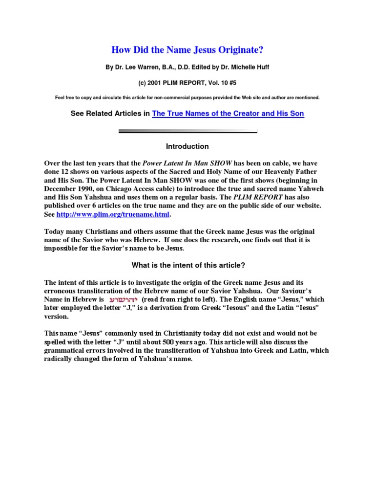 How Did The Name Jesus Originate PDF Tetragrammaton Names Of God In Judaism