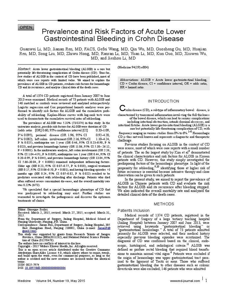 Prevalence and Risk Factors PDF Crohn's Disease Bleeding