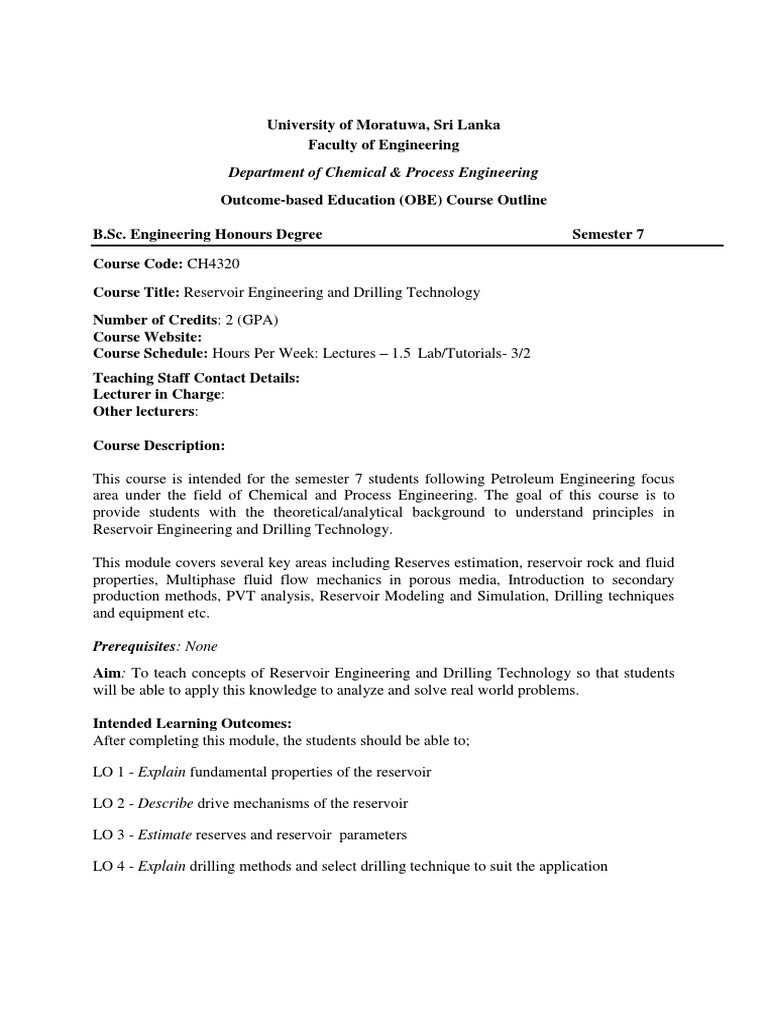 Module Outlines Petroleum Engineering Modules PDF Lecture