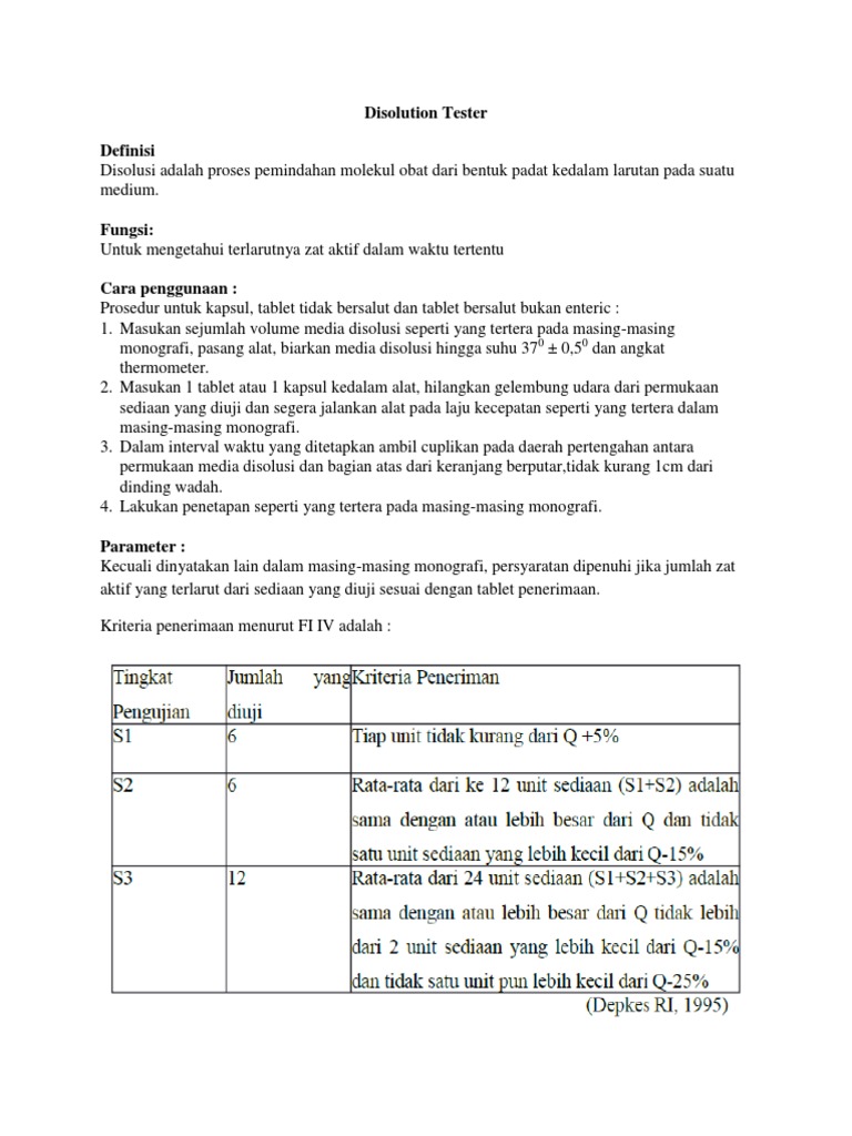 Fungsi dan Prosedur Disolusi Tester | PDF