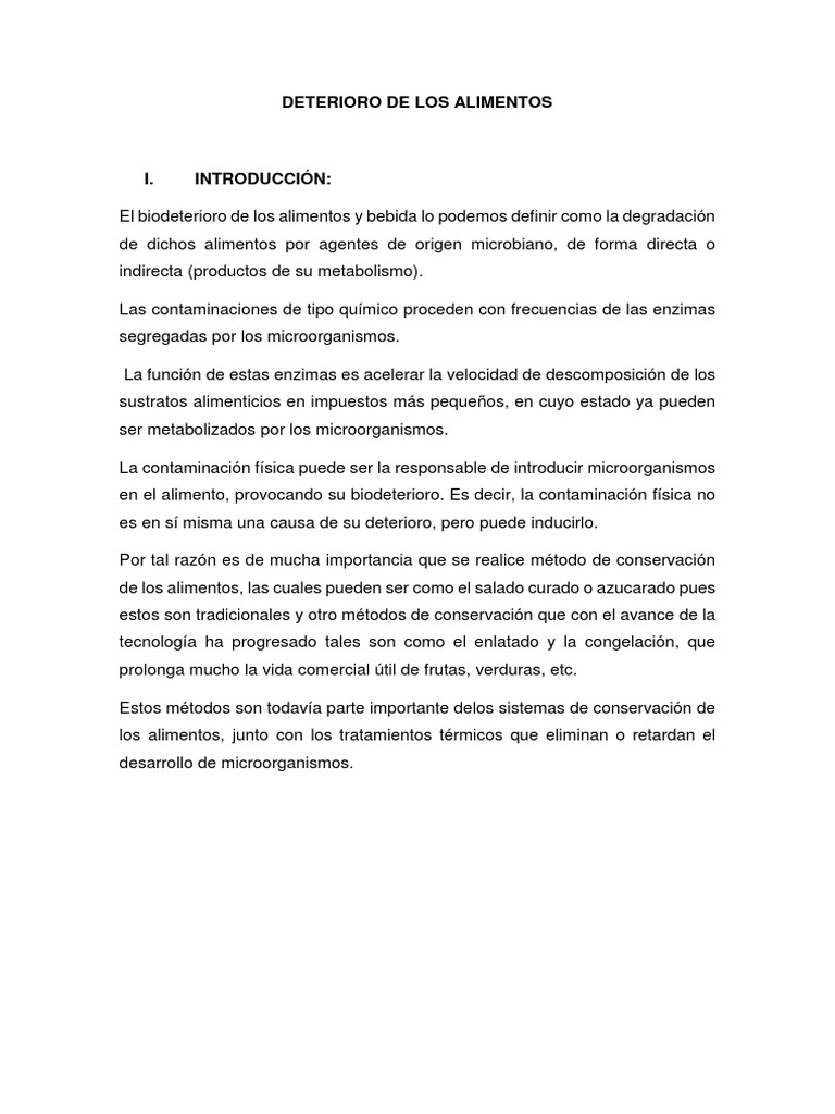 Deterioro de Alimentos: Causas y Métodos | PDF | Enzima | Alimentos