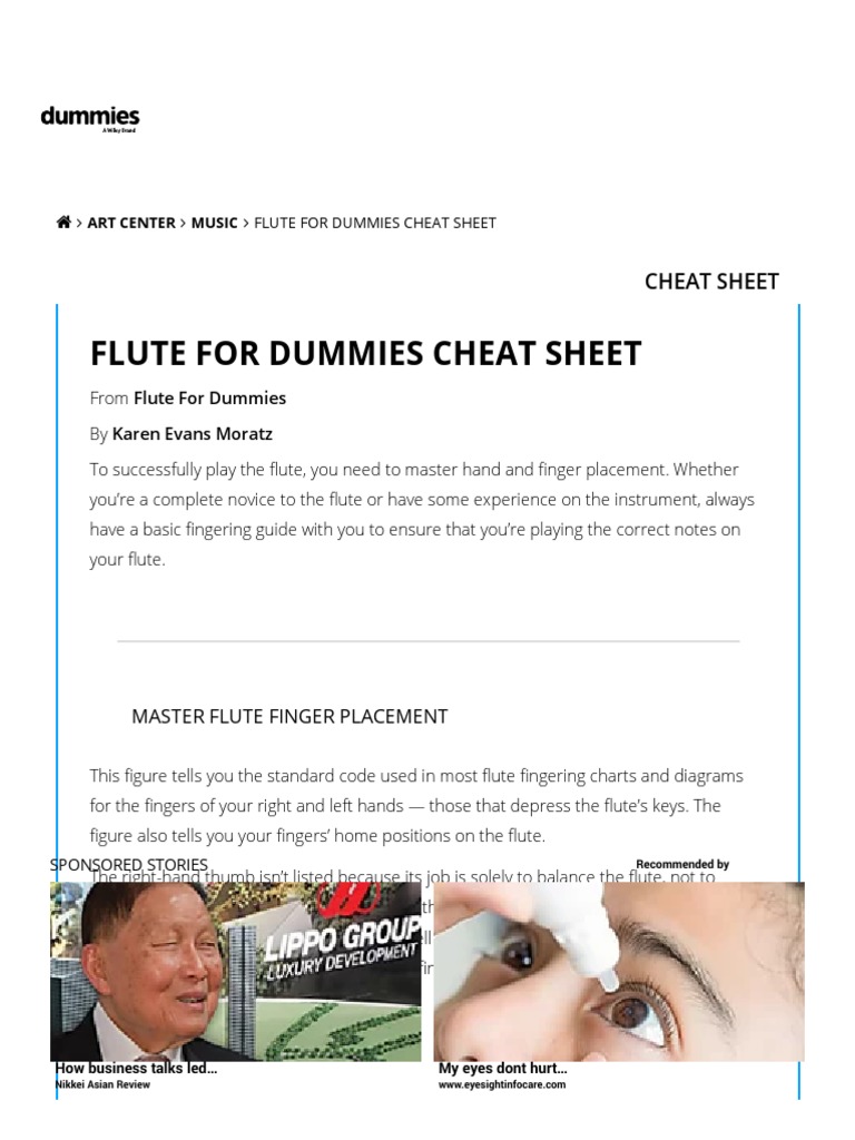 Flute For Dummies Cheat Sheet PDF Computer Keyboard Office Equipment