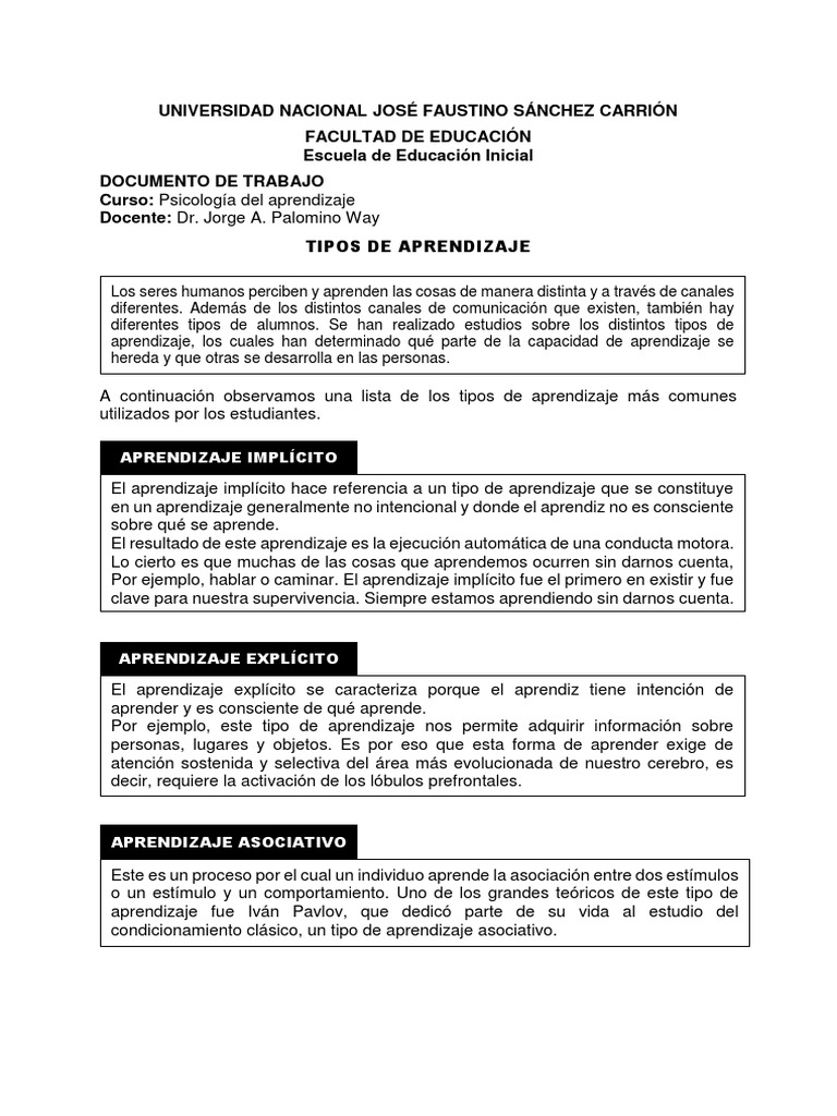 Tipos de Aprendizaje en Educación | PDF | Aprendizaje | Maestros