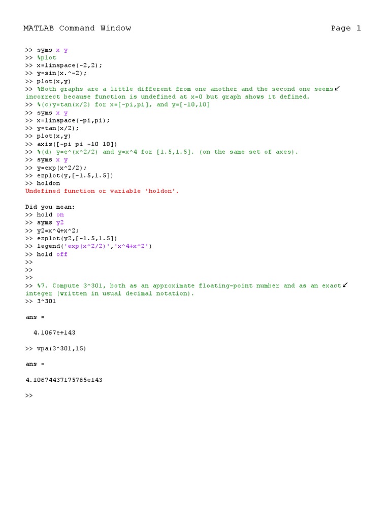 MATLAB Command Window Undefined Function or Variable 'Holdon' PDF