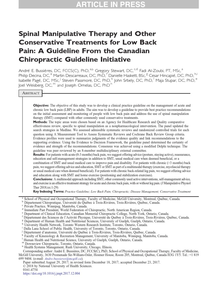 Spinal Manipulative Therapy and Other Conservative Treatments for Low