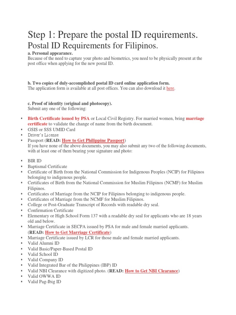 Postal ID Application Guidelines and Costs | PDF | Identity Document ...