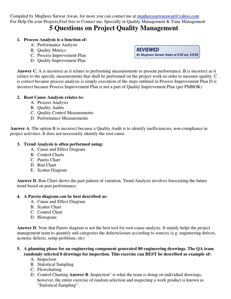 Project Quality Management Q&A | PDF | Quality Assurance | Scientific ...