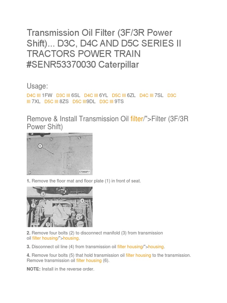 CAT D3C D4C D5C Transmission Oil Filter PDF