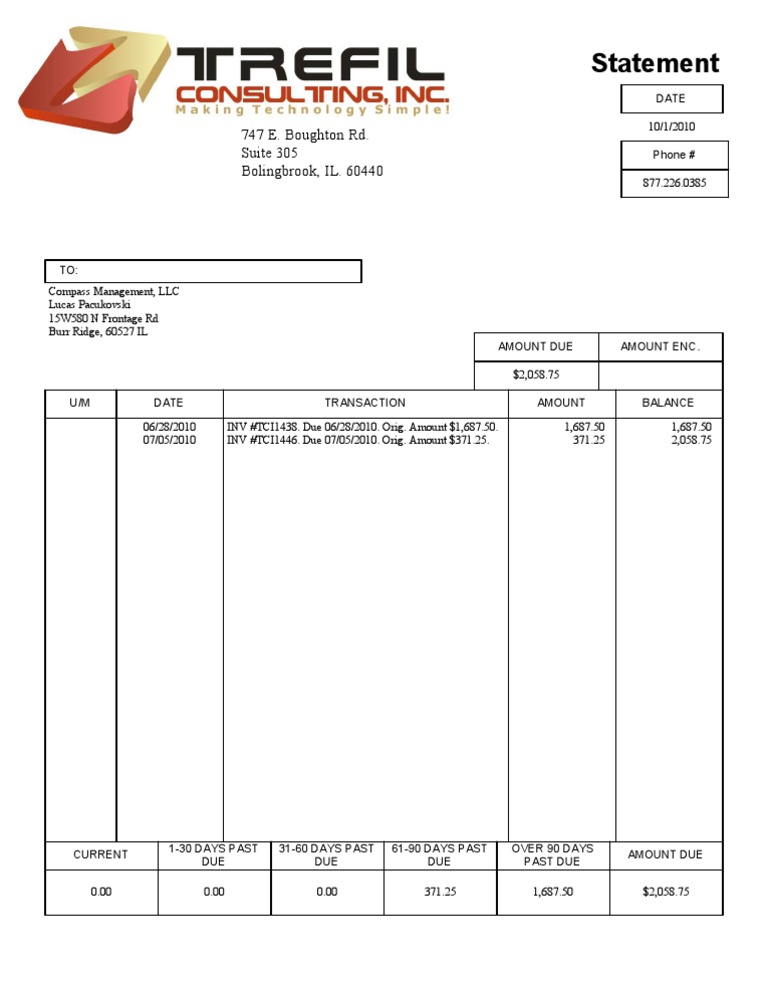 Invoice Statement for Compass Management | PDF