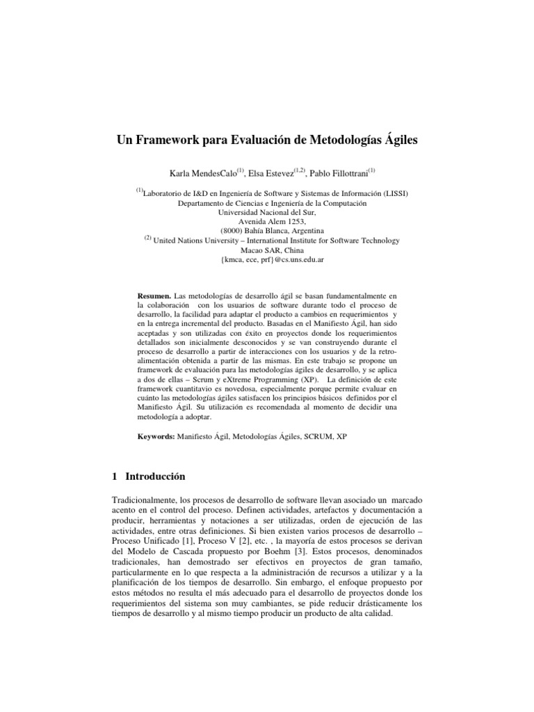 Un Framework para Evaluacion de Metodologias Agiles | PDF