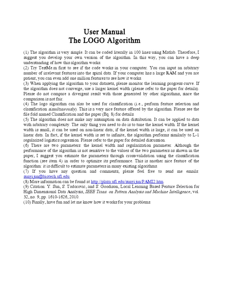 LOGO Algorithm User Manual Guide | PDF | Algorithms | Statistical ...