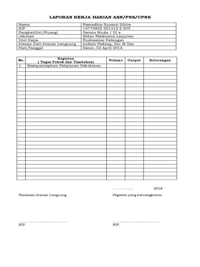 Format Laporan Kerja Harian Asn Docx